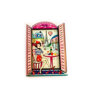 Paris french inspired brooch novelty brooch acrylic brooch Paris jewellery statement retro brooches unusual Paris gifts for her