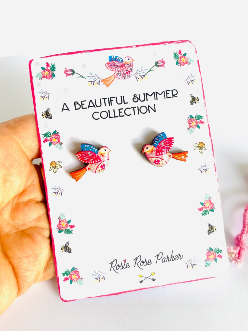 Beautiful bird studs,pretty bird studs,nature studs,small earrings,colourful studs,day studs,little gifts,small studs for girls,spring image 7