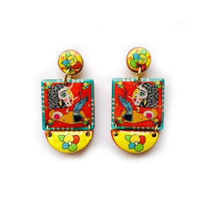 Farbenfrohe Statement Arty Ohrringe,Art Deco Gesicht Ohrringe, ungewöhnliche Statement Schmuck,gewagte abstrakte Ohrringe,boho pop art Ohrringe