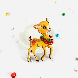 cute deer brooch, mid century, retro pin, retro Christmas, festive brooch, cat gift, 50s cats, unusual brooches, Xmas pins, collectors pins