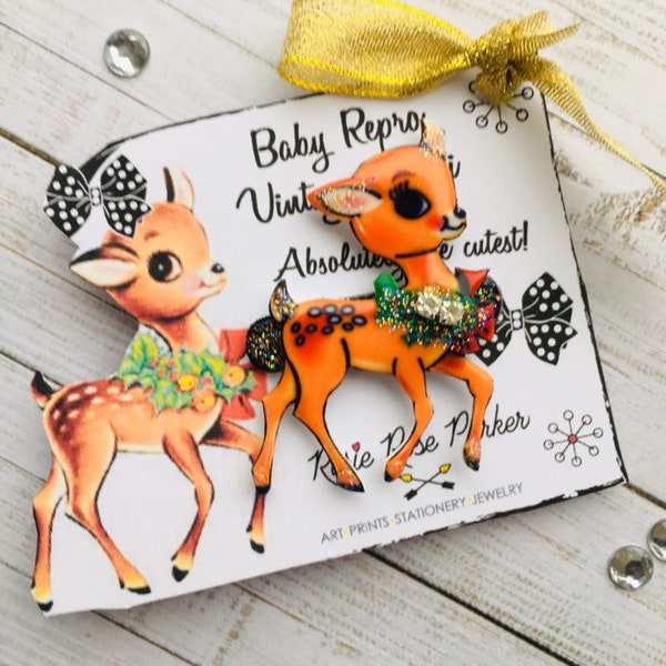 retro broochs, deer animal brooch, Festive gifts for kid, stocking fillers, small gifts for her, deer animal gift, christmas eve gift, cute