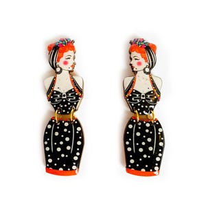 Orecchino retrò moderno anni '50, orecchino a sirena di metà secolo, gioielli atomici artistici, orecchino kitsch originale, regalo orecchino per lei