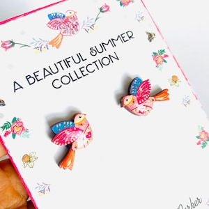 Beautiful bird studs,pretty bird studs,nature studs,small earrings,colourful studs,day studs,little gifts,small studs for girls,spring image 9