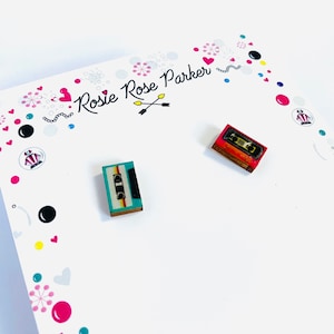 Cassette tape earrings 80s earrings retro earrings tape studs quirky earrings cute studs teenager earrings 90s inspired earrings novelty