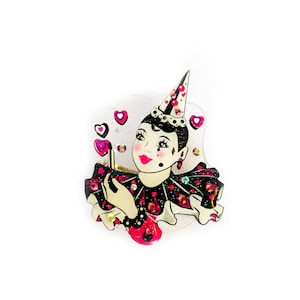 Broche clown français Broche mime pierrot Paris France cadeaux broches rétro en acrylique broches insolites fantaisie cadeau broche de Noël clown