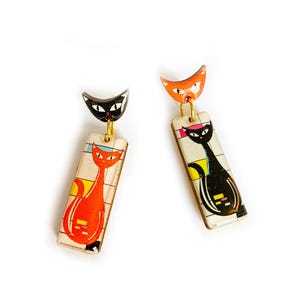 Atomic black cat dangle earrings atomic cat jewellery cat lover gifts retro vintage inspired cat earring mid century cat earring kitty pinup