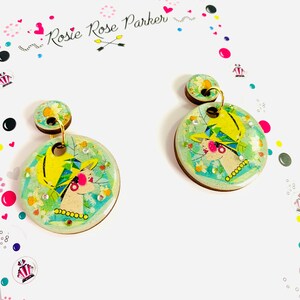 Modern statement vintage inspired earrings dandelion handmade earrings floral green colourful earrings unusual arty dandelion jewellery image 3