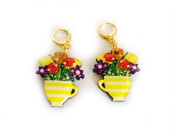 Boucles d'oreilles pot de fleur bijoux floraux pour femme cadeaux pot de fleur boucles d'oreilles florales fille boucles d'oreilles pendantes cadeaux jardiniers