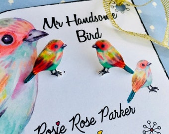 Bird earrings,cute earrings,animal earrings,colouful studs,statement jewellery,animal earring,gift for daughter,small gifts,small gifts