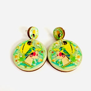 Modern statement vintage inspired earrings dandelion handmade earrings floral green colourful earrings unusual arty dandelion jewellery image 1