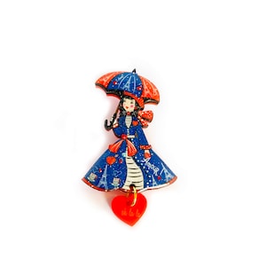 Broche fille française de Paris, broche fantaisie, broche acrylique, broche cadeau, broches rétro, broche originale, broche mignonne, épingle française