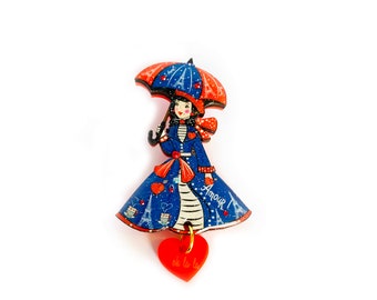 Paris french girl brooch novelty brooch acrylic brooch gift brooch pin statement retro brooches quirky brooch cute brooch french pin