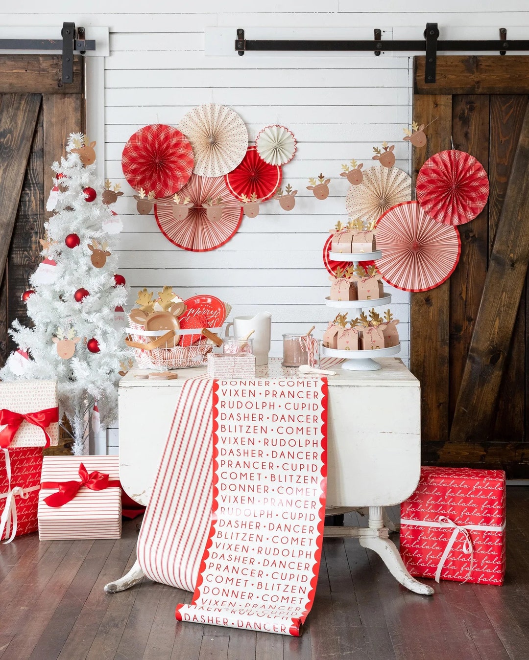 Dear Rudolph Reindeer Paper Table Runner Christmas Tablescape Jingle Bells Oh Deer Cute