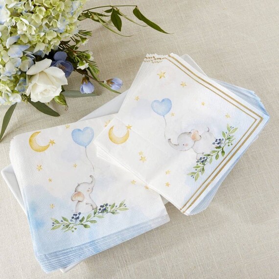 Baby Elephant Napkins Blue 30ct Elephant Baby Shower Decor Etsy
