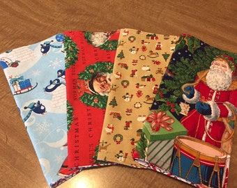 Kid’s Napkins/ Christmas/ 2 ply/ reversible cotton/ washable/ 9 x 9 inches/ set of 4