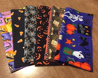 Halloween napkins, pumpkins, candy corn, ghosts, set of 6, 9 x 9 inches, 2 ply cotton, perfect for lettle hands, parties, drinks, snacks,