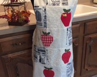 Handmade, appliqued apple design, retro inspired apron, this full apron is perfect for entertaining.  Washable, Size fits most with long tie