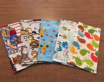 Kid’s Cloth Lunch napkins, Set of 5, 2 Ply, Reversible, Cotton Fabric, washable, 9” x 9”