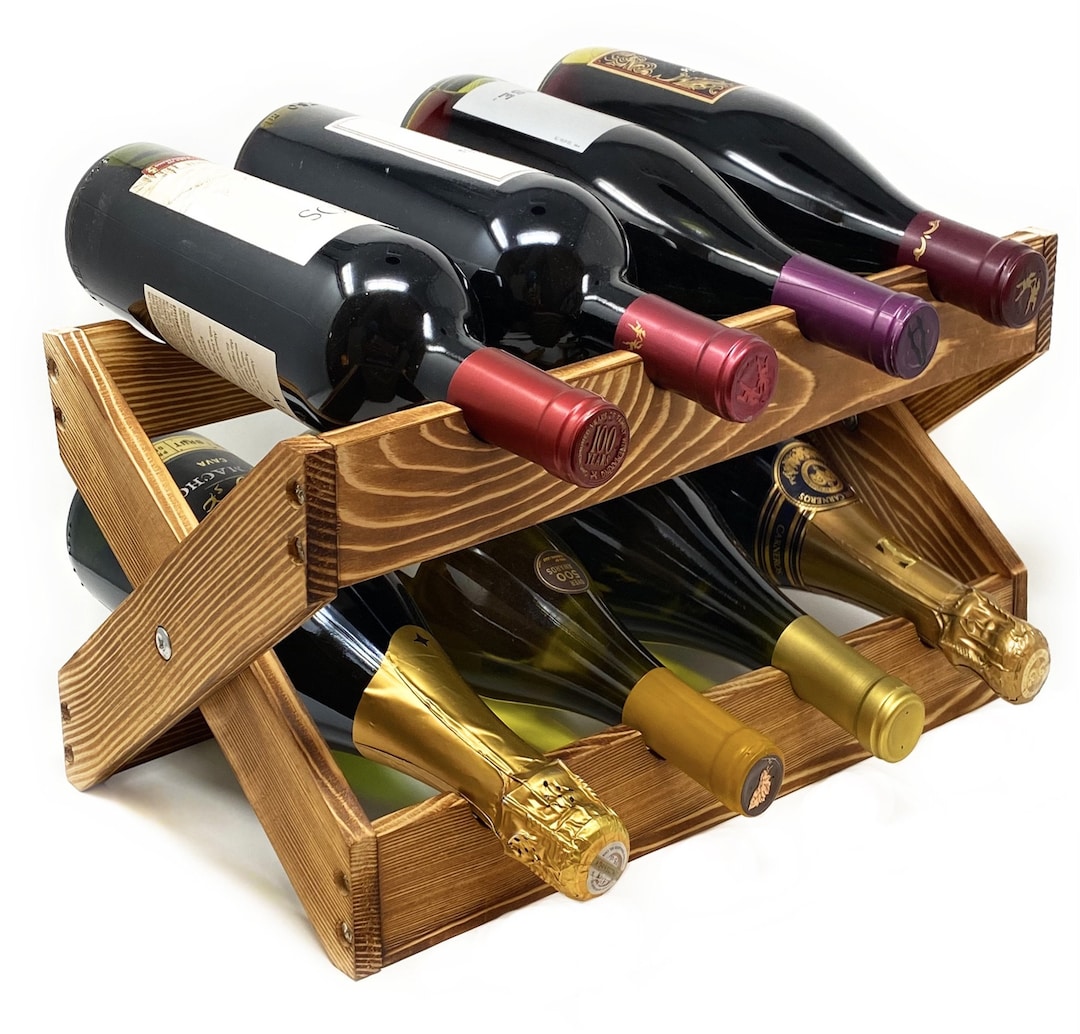 Wood Wine Rack Countertop, Foldable Wine Rack 8 Bottle, Wine Storage