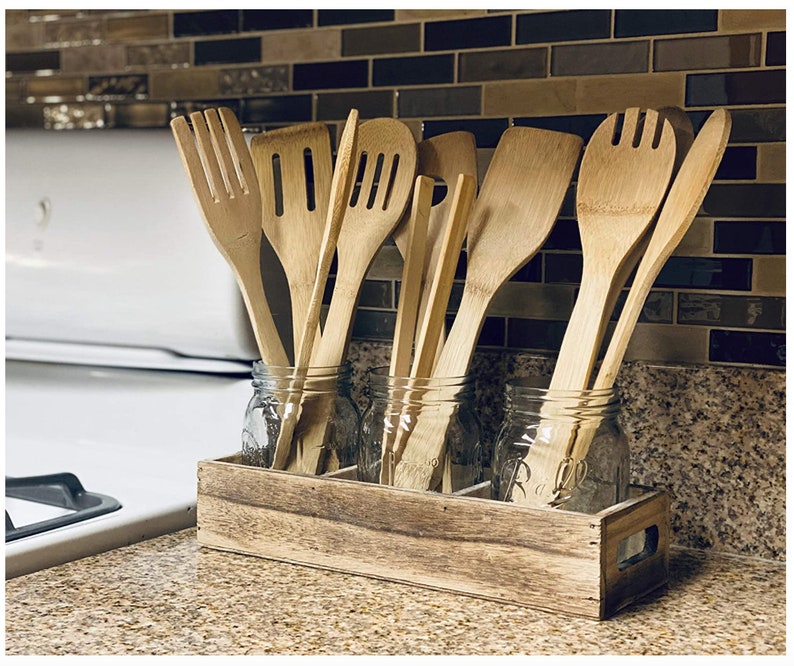 Mason Jars Glass Flatware Caddy Cutlery Holder With Farmhouse Etsy