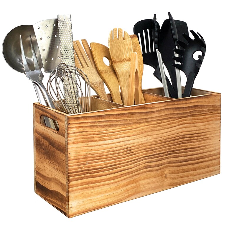Utensil Holder in Rustic Wood for Farmhouse Kitchen Decor - Etsy