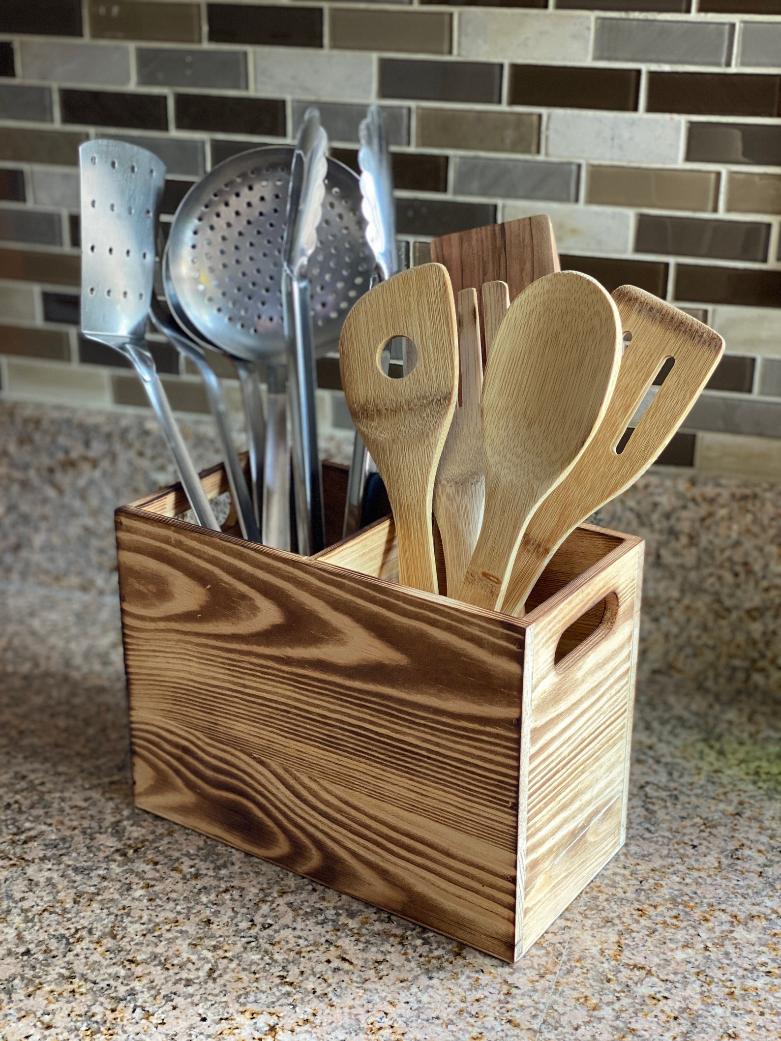 Porta Utensilios Doble Cubiertos o Servilletas en Madera | Etsy