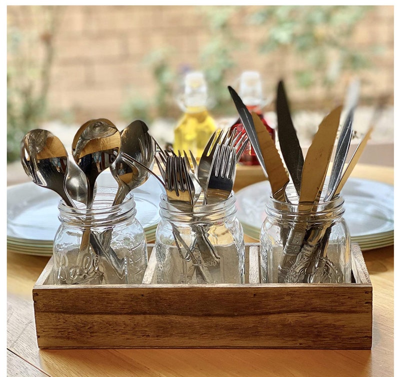 Mason Jars Glass Flatware Caddy Cutlery Holder With Farmhouse Etsy