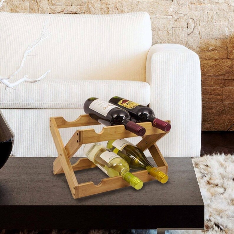 Bamboo Wine Rack Countertop Foldable Wine Rack 6 Bottle Wine Etsy