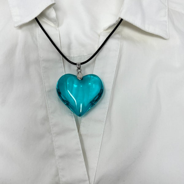 Blue Heart Necklace Etsy