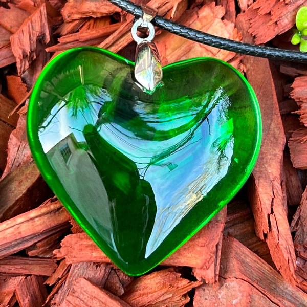 Green Heart Necklace Etsy