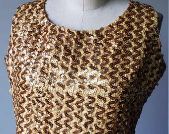 Vintage Gold Sequin Top// Sleeveless// Vintage// Sequins// Handmade// Pinup// Retro// VLV// Halloween// 1960's