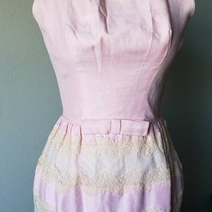 Vintage 1950's Nadine Dress// Vintage// Dress// 50s// Pink// Lace// Bow// Women's Fashion// Pinup Dress image 1