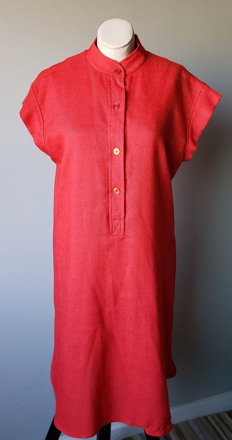 1970's Coral Red Sears Fashions Collared Shirt Dress// 70's// Retro// Vintage// Dress// Red// Groovy// Retro Bild 5