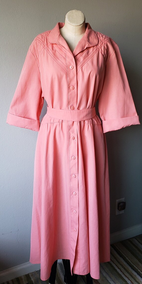 Vintage 1980's does 1950's Pink Day Dress// 80's//