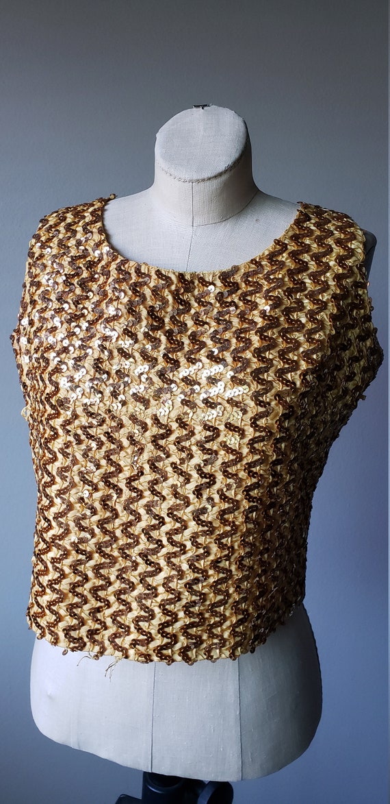 Vintage Gold Sequin Top// Sleeveless// Vintage// S