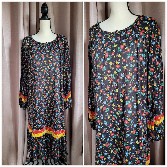 1960s/1970s R&K Originals Vintage Day Dress// Floral// Prairie