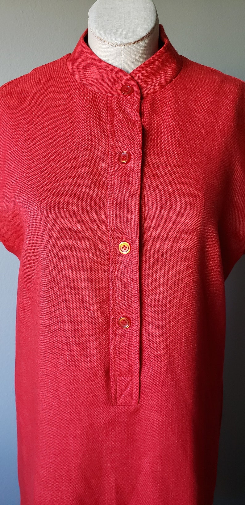 1970's Coral Red Sears Fashions Collared Shirt Dress// 70's// Retro// Vintage// Dress// Red// Groovy// Retro Bild 2