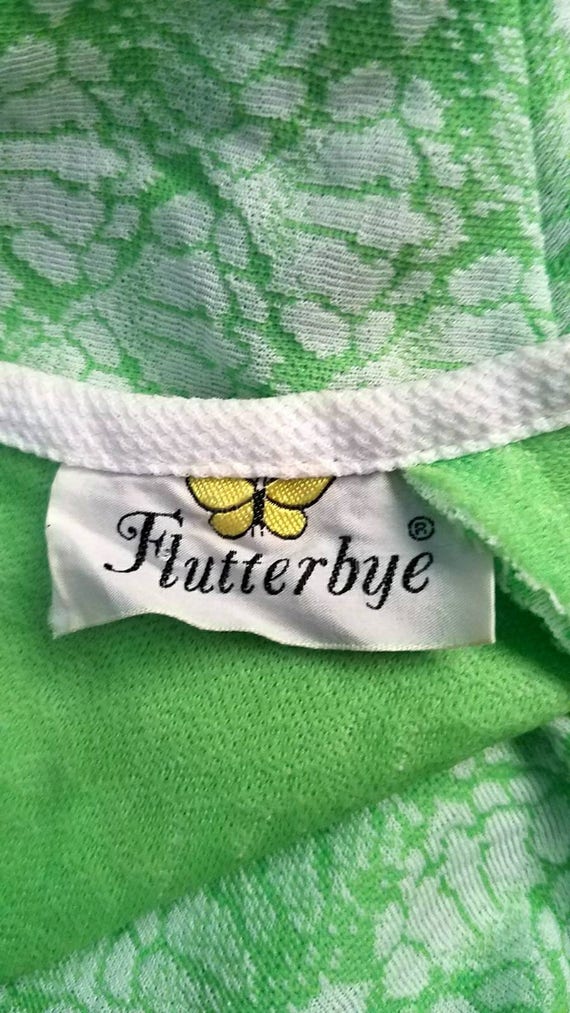 Vintage 1960's Bright Green & White Flutterbye Dr… - image 5