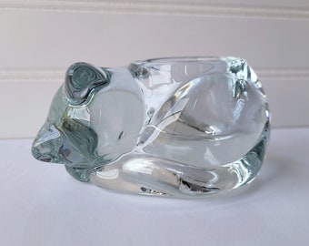 Vintage Indiana Glass Clear Sleeping Cat Votive Candleholder