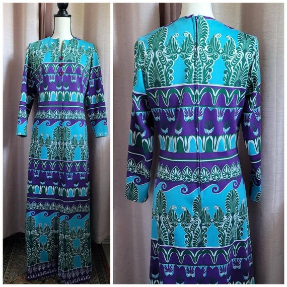 Vintage 1970s Checkaberry long sleeved maxi dres/… - image 1