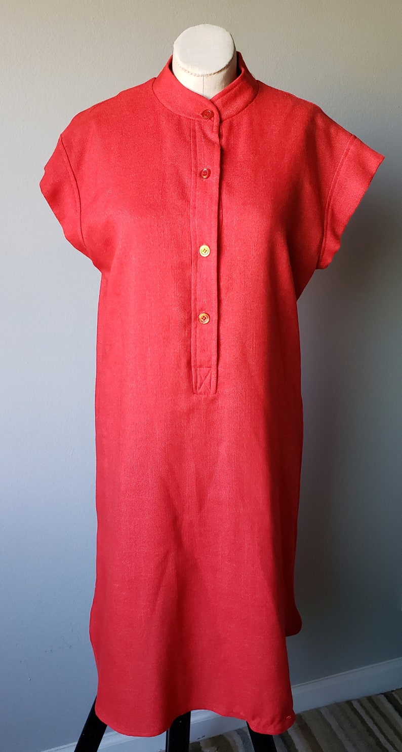 1970's Coral Red Sears Fashions Collared Shirt Dress// 70's// Retro// Vintage// Dress// Red// Groovy// Retro Bild 6