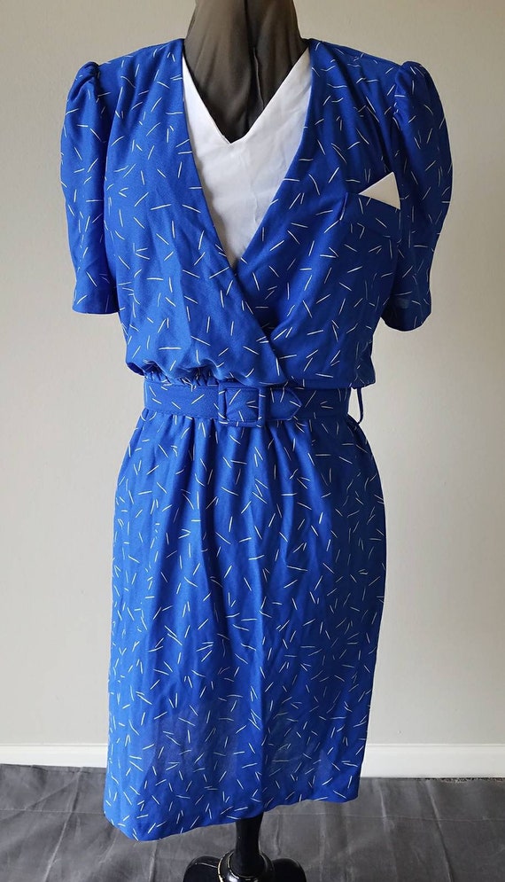 1980's Leni Leni Blue belted dress with white abst