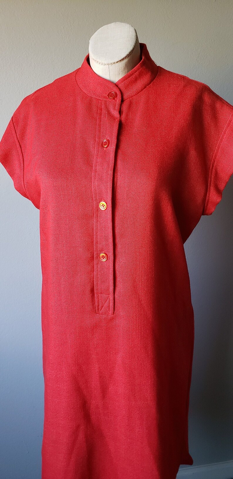 1970's Coral Red Sears Fashions Collared Shirt Dress// 70's// Retro// Vintage// Dress// Red// Groovy// Retro Bild 1