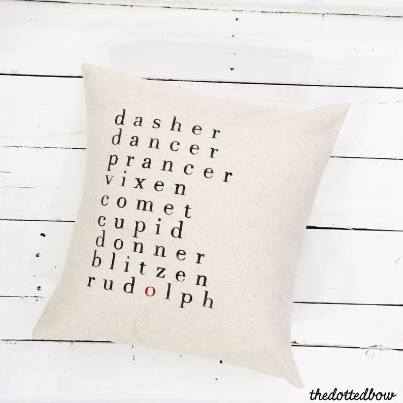 Reindeer Names Christmas Farmhouse Pillow // throw pillow // Etsy