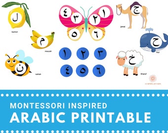 Montessori Inspired Arabic Printable, Arabic Printable for kids, Arabic Alphabet and numbers Printable