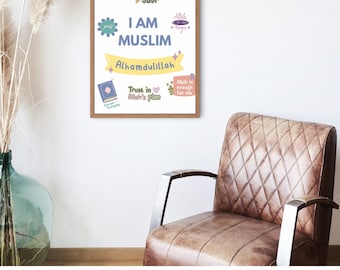 Arte murale con affermazioni islamiche, arte murale stampabile, affermazioni musulmane, arte murale per bambini islamici, bambini musulmani, poster islamico, regalo islamico