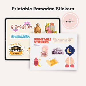 Pegatinas imprimibles de Ramadán, pegatinas para planificadores de Ramadán, imágenes prediseñadas de decoraciones de Ramadán, pegatinas de Ramadán, pegatinas musulmanas, pegatinas musulmanas para imprimir