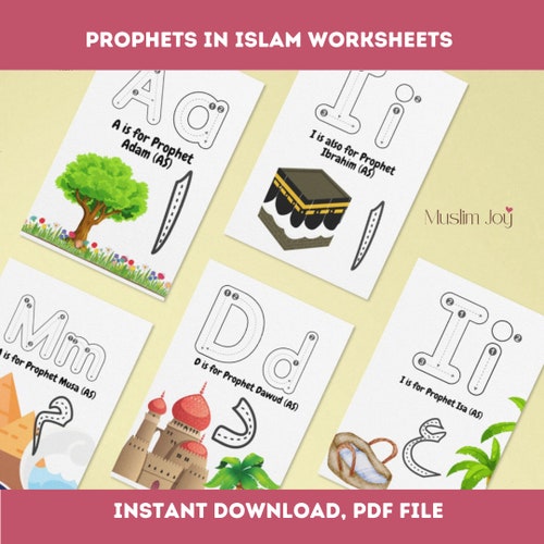 Feuilles de travail sur les lettres des prophètes de l'islam, feuilles de travail imprimables pour retrouver et apprendre les prophètes de l'islam
