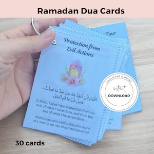Ramadan Dua-kaarten Afdrukbare 30 kaarten, Ramadan afdrukbare kaarten, Ramadan-kalenderkaarten, Islamitische affirmatiekaarten, Dua-kaarten voor kinderen/Ramadan