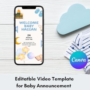 Muslim Baby announcement Video, Muslim Baby announcement for boy, Muslim Baby announcement card, Muslim baby’s announcement digital video